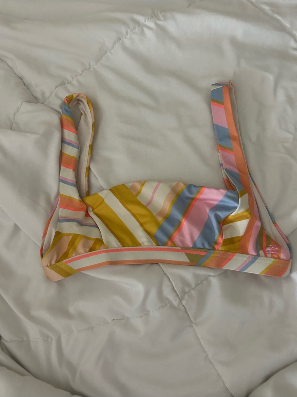 Billabong Striped Multi-Color Bikini Top - Pastel Yellow, Pink & Blue